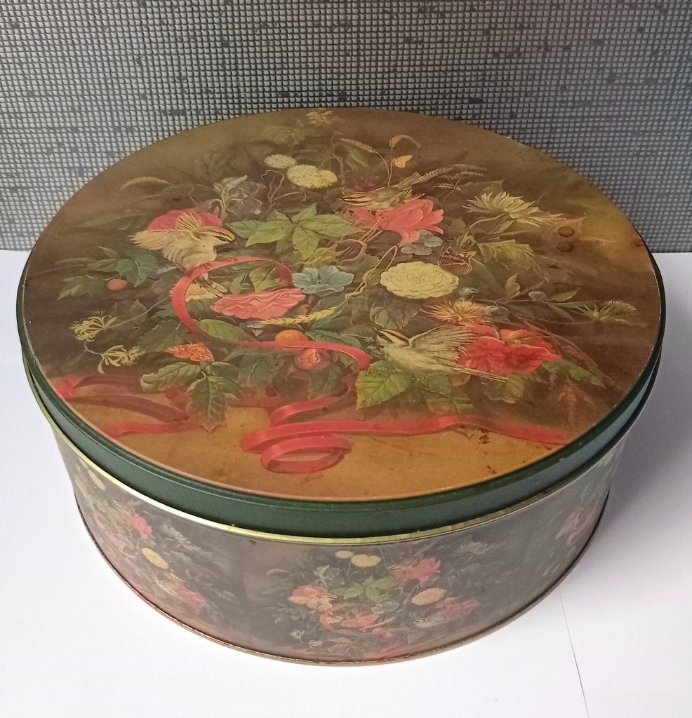 oude ovaale bonbon blik met bloemen, Verzenden, Gebruikt, Overige