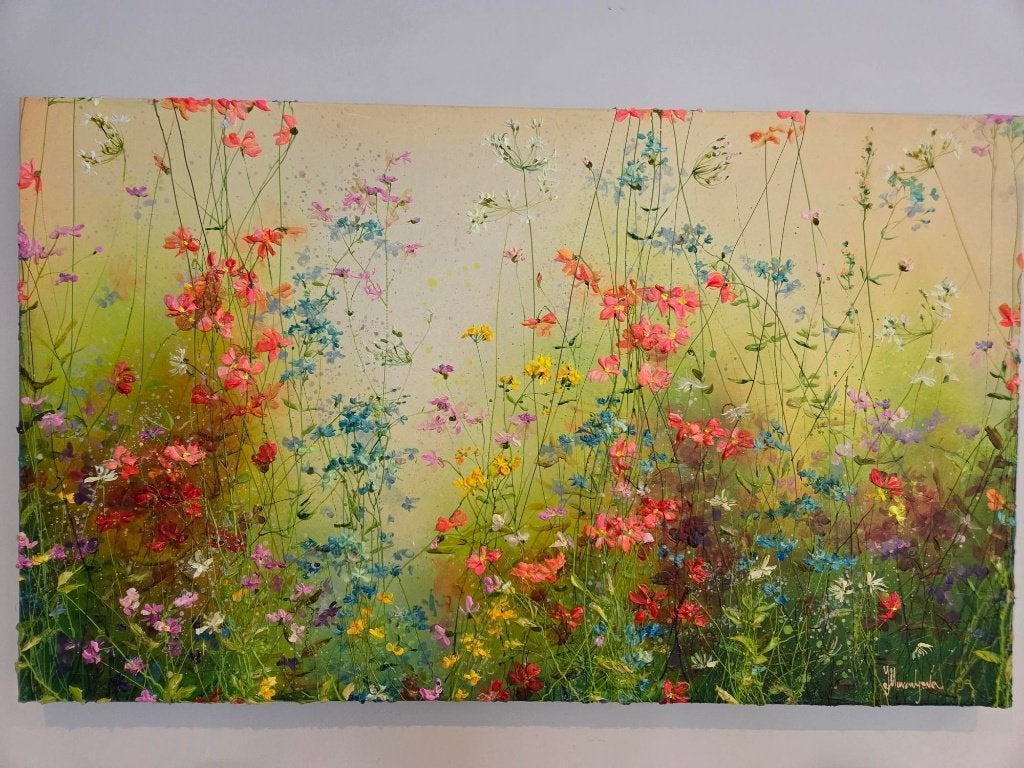 Bloemenschilderij Yulia Muravyeva - Life a gift - 100x60cm, Antiek en Kunst, Ophalen, Acrylverf, Gesigneerd, Overige materialen
