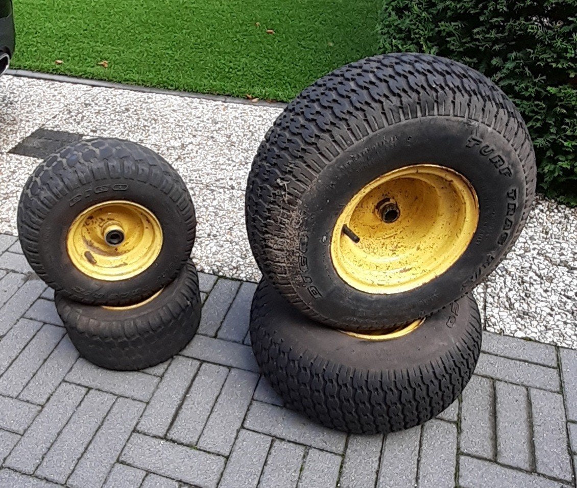 4x Zitmaaier banden / velg, Ophalen, Gebruikt, Jonh deere