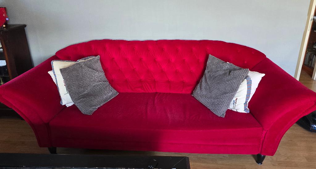 rode bankstel, Huis en Inrichting, Banken | Bankstellen, Ophalen, Gebruikt, Driepersoons, 75 tot 100 cm