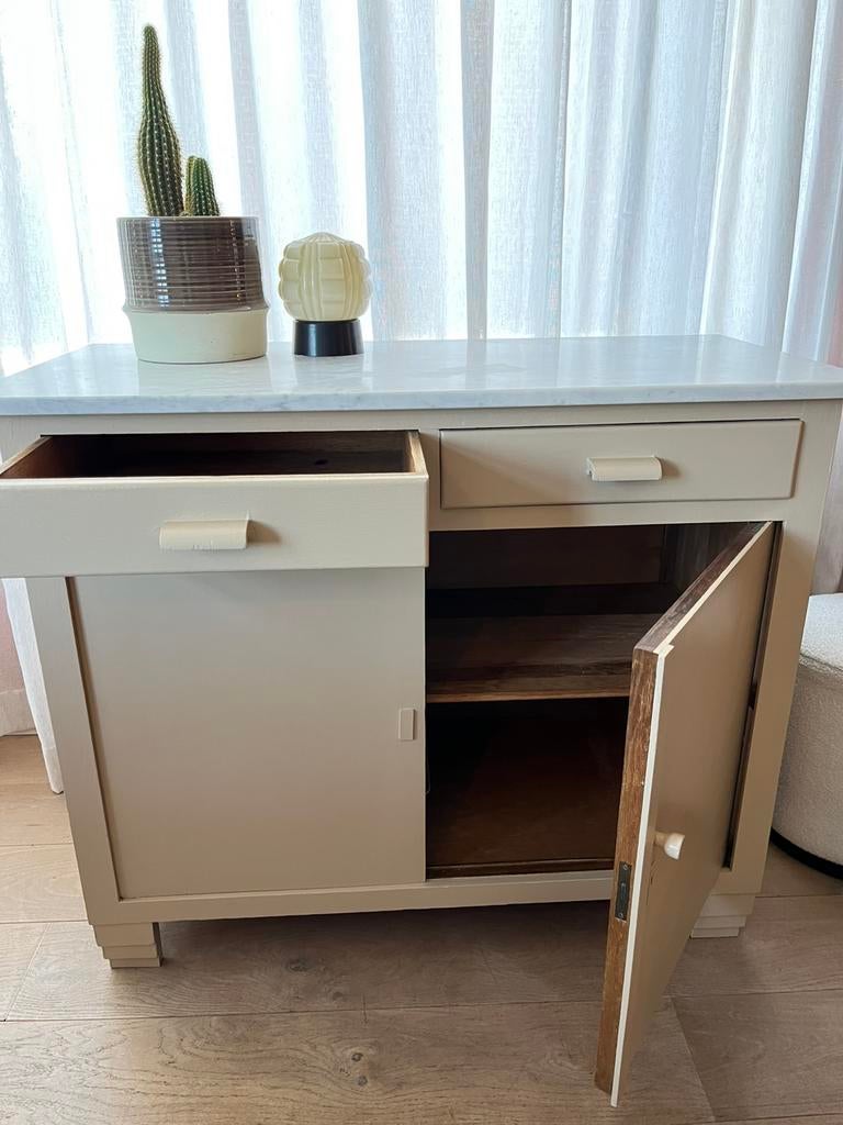 Vintage commode met marmeren blad, Ophalen, 50 tot 70 cm, 90 tot 105 cm, 100 cm of meer