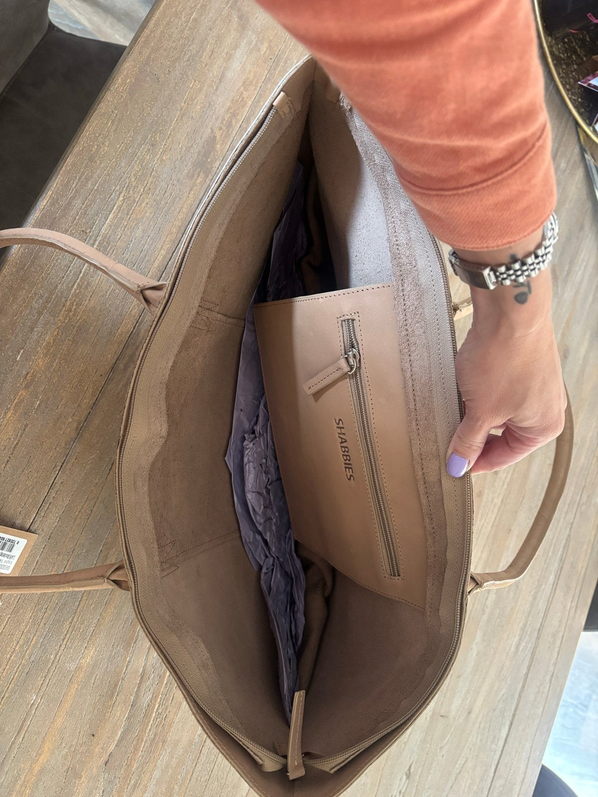 Shabbies Shopper Claire Schoudertas Licht Taupe Leer, Ophalen, Nieuw, Beige, Shopper