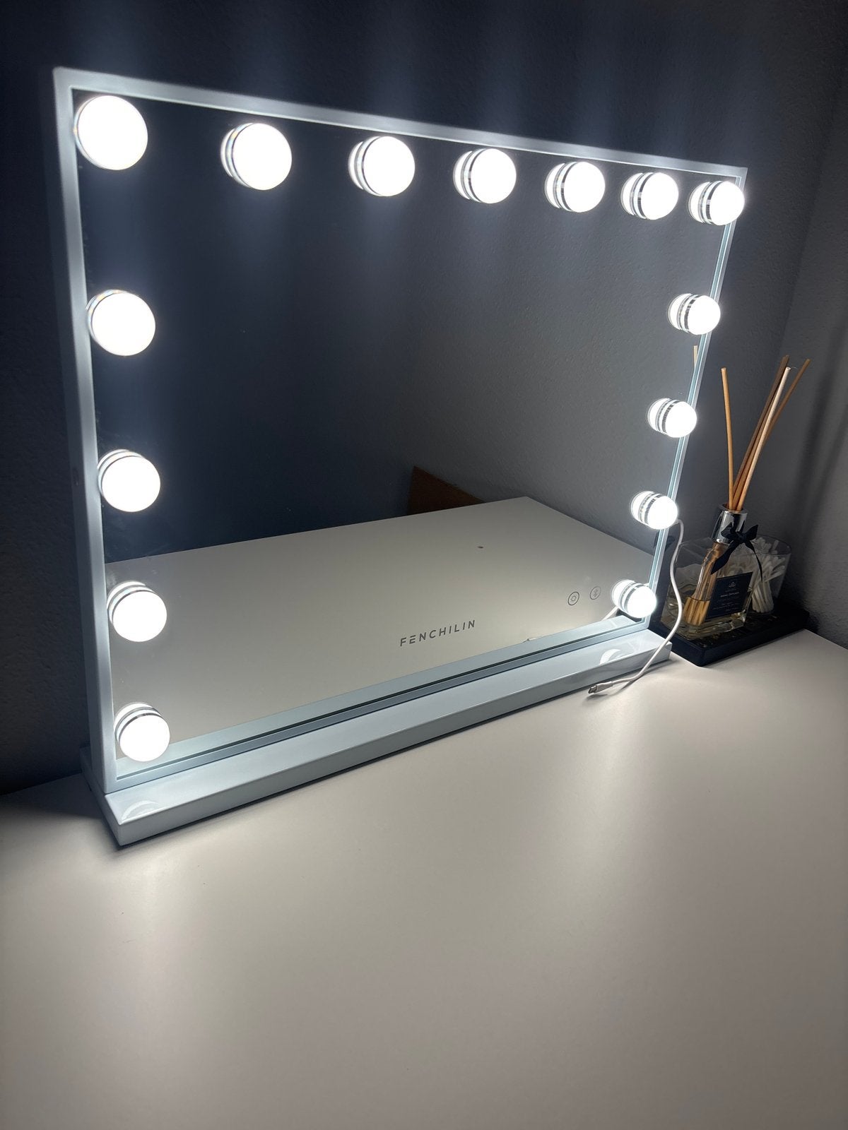 hollywood spiegel, Huis en Inrichting, Woonaccessoires | Spiegels, Ophalen, Zo goed als nieuw, Minder dan 100 cm, Rechthoekig