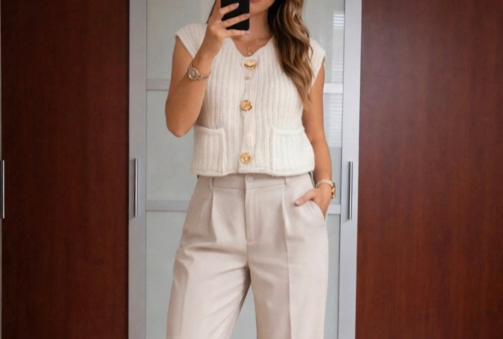 Gebreid vest L Nieuw, Boutiek, Beige, Maat 42/44 (L), Nieuw