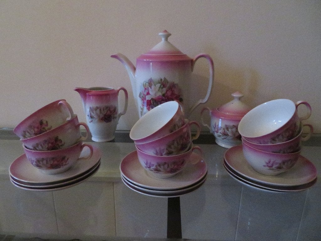 Antiek roze thee servies - koffie servies, Ophalen of Verzenden