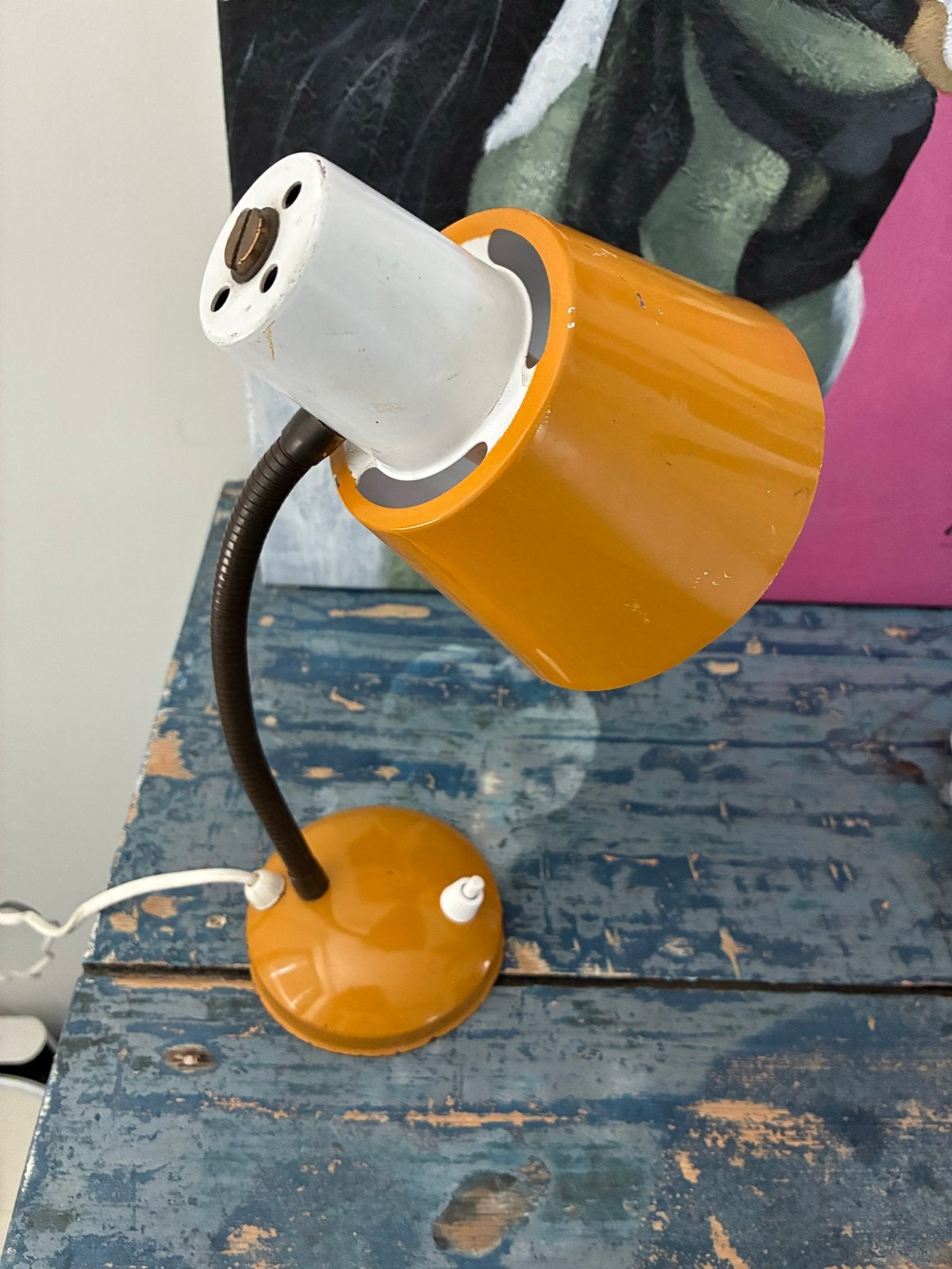 Vintage Hala Zeist bureaulamp met zwanenhals - Okergeel/Wit, Ophalen of Verzenden
