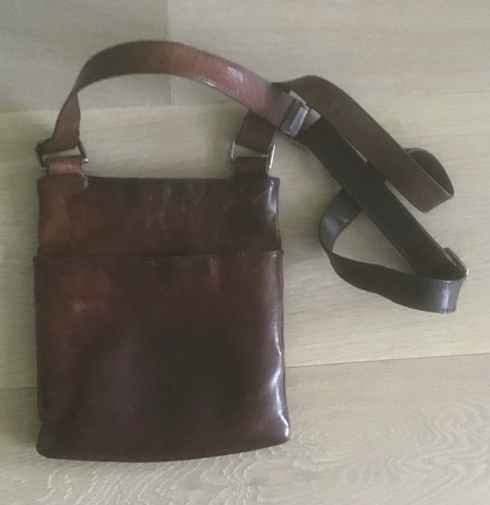 Klein bruin leren cross body tasje , David Mayer Naman, Ophalen of Verzenden, Gebruikt, Bruin, Overige typen
