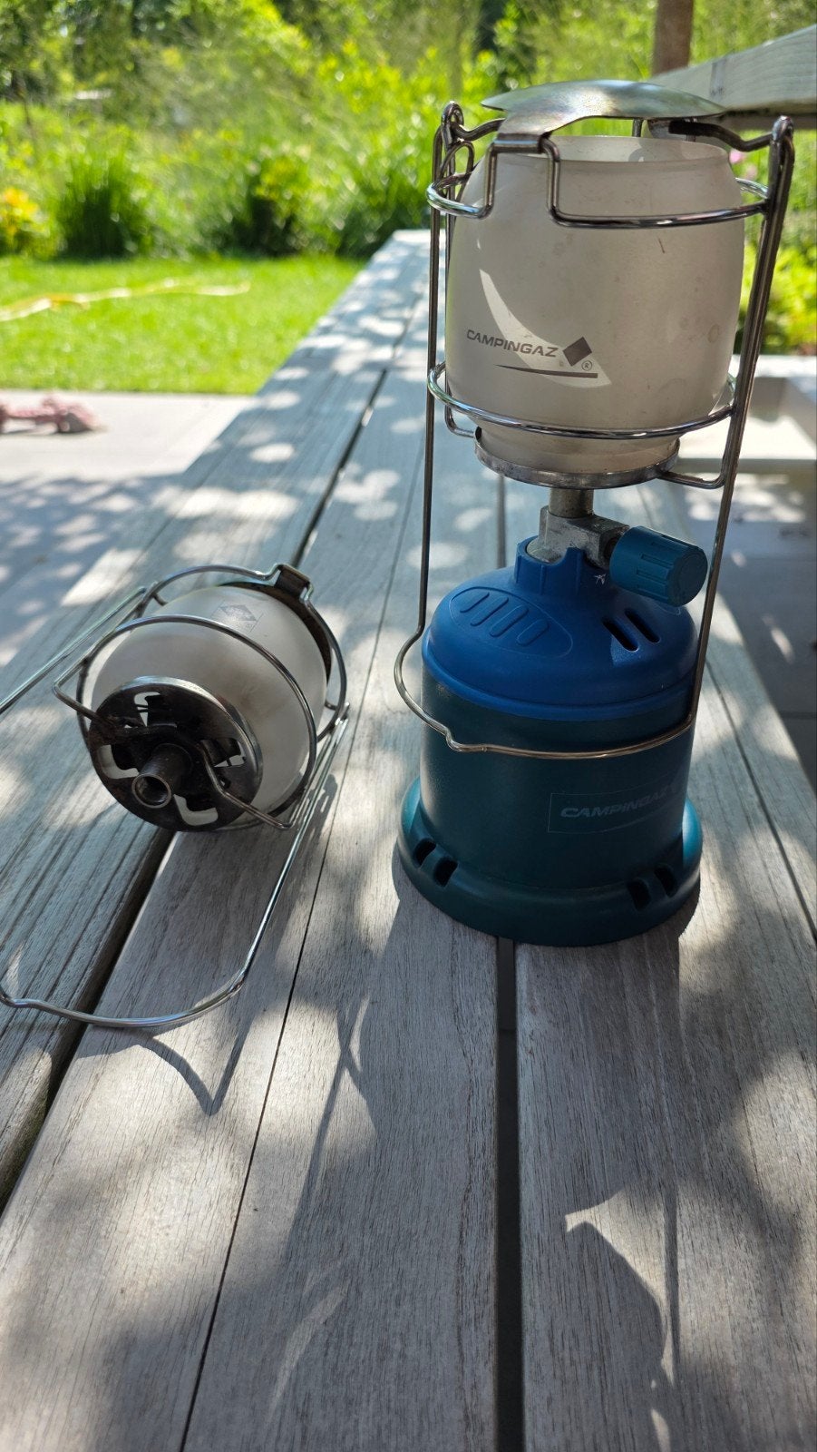 Campingaz lamp met extra opzetlamp, Ophalen, Zo goed als nieuw