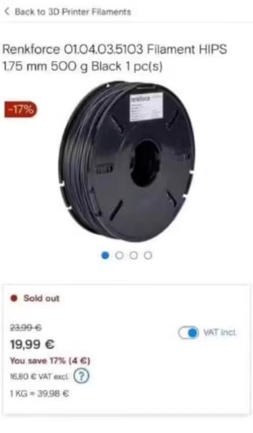NIEUW! Renkforce 3D printer filament, zwart, 1,75mm,0.5kg, Ophalen of Verzenden, Nieuw