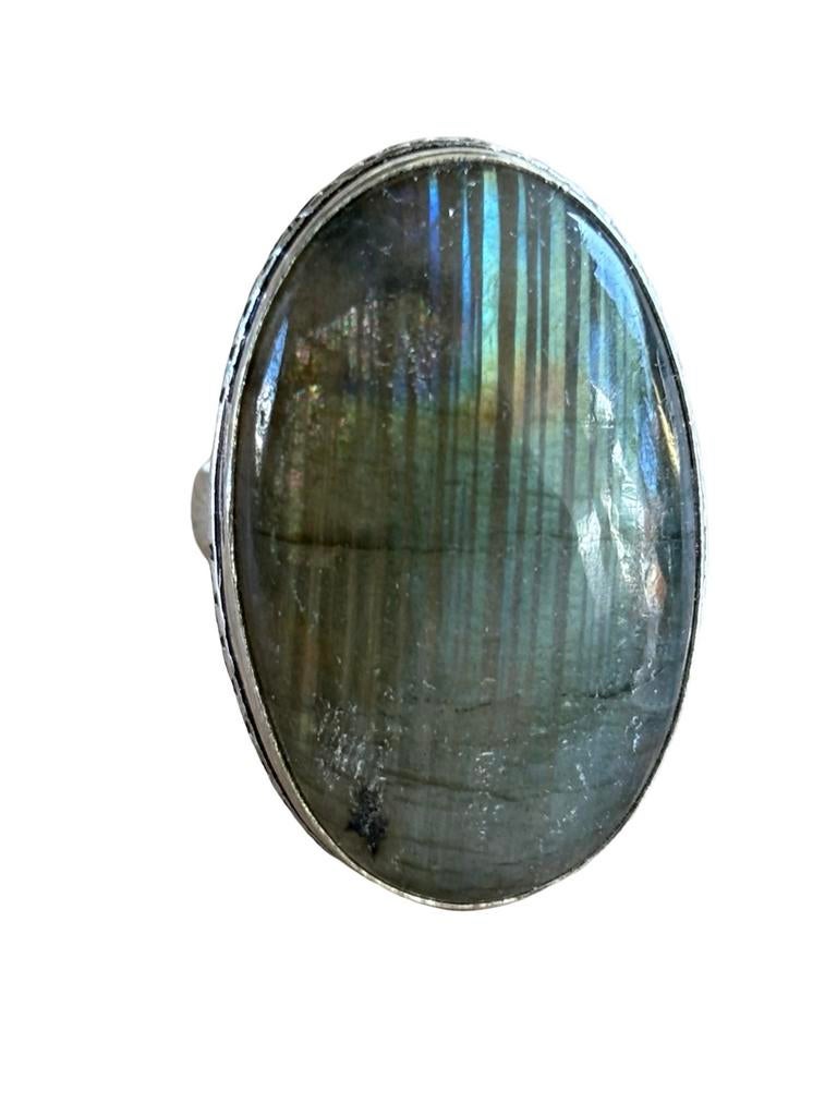 Labradoriet Edelsteenring Handgemaakt - Maat 21, Sieraden, Tassen en Uiterlijk, Edelstenen, Ophalen of Verzenden, Nieuw