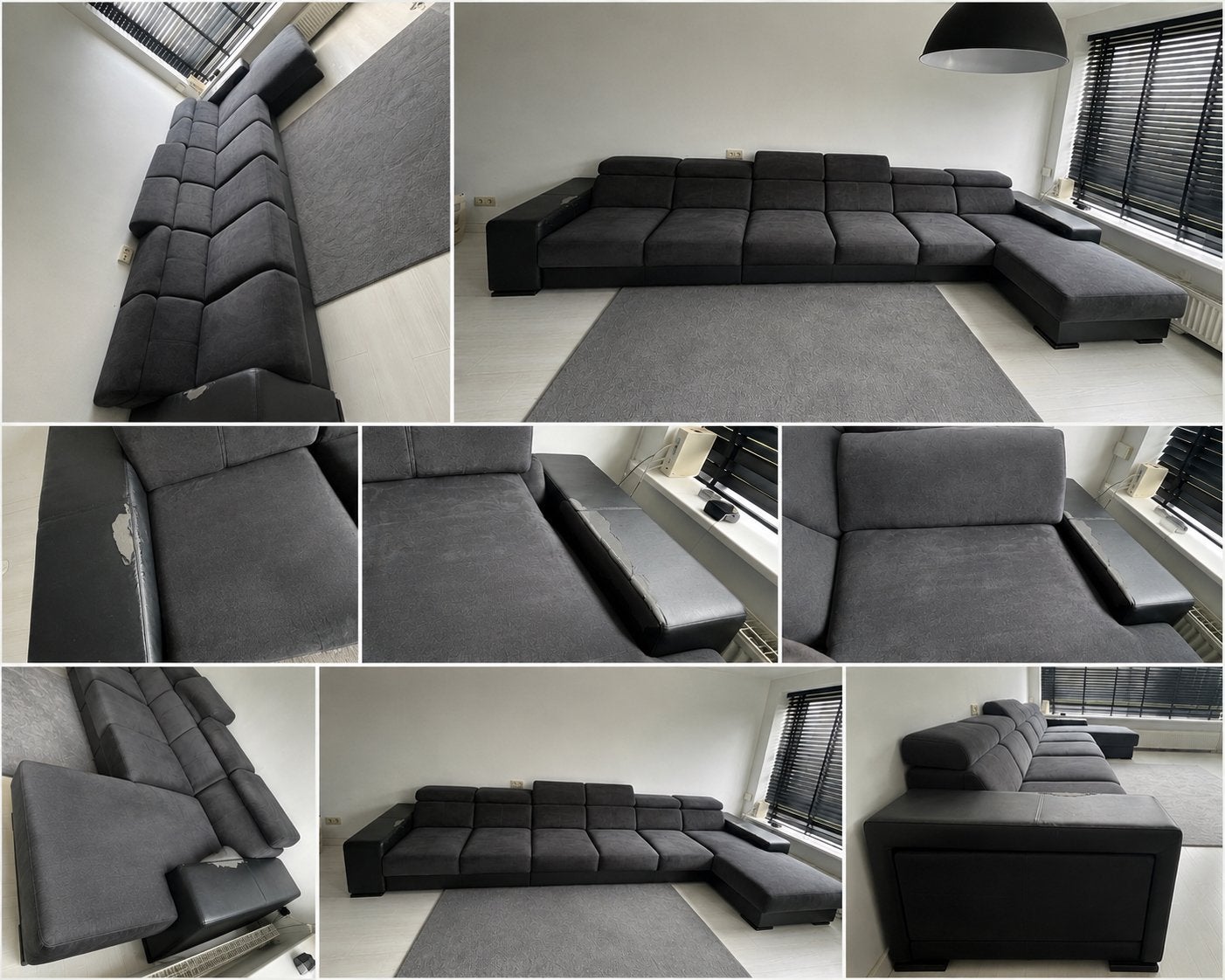 GRATIS Ruime 6-zits zwart lounge bank met vlekverwijderaar, Huis en Inrichting, Banken | Bankstellen, Ophalen, Gebruikt, Hoekbank