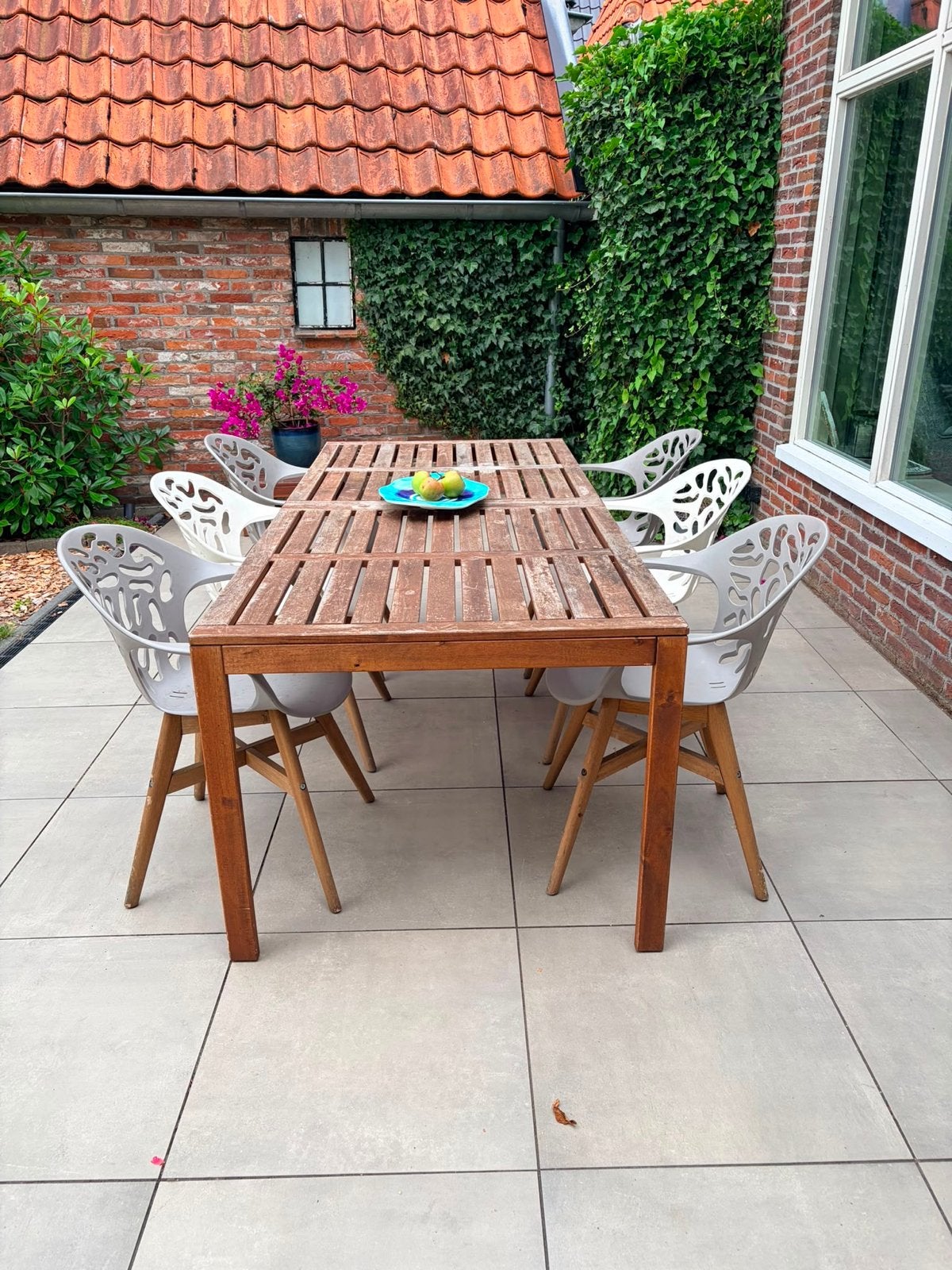 Houten tuintafel 6 personen, Tuin en Terras, Ophalen, Gebruikt, Eettafel, 6 zitplaatsen