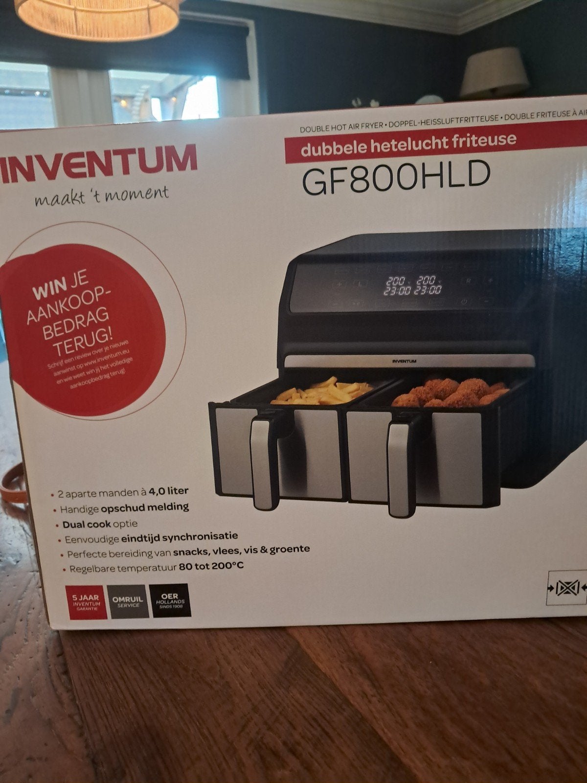 Inventum GF800HLD Dubbele Heteluchtfriteuse - 2x 4L, 4 liter of meer, Ophalen of Verzenden, Nieuw, Duo-friteuse