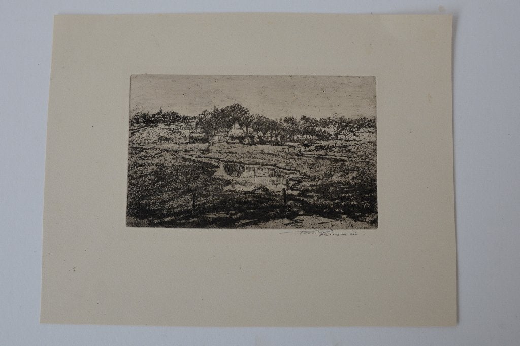 TOON PLUIJMERS 1910-1967 ETS Landschap Mooie kwaliteit GR2, Antiek en Kunst, Kunst | Etsen en Gravures, Origineel, Landschap, 11 cm