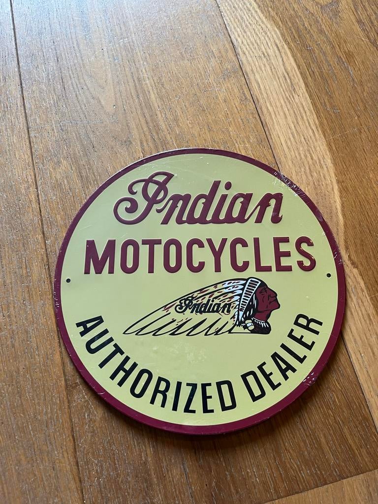 Metalen Indian Motorcycles Authorized Dealer bord 21cm, Ophalen of Verzenden