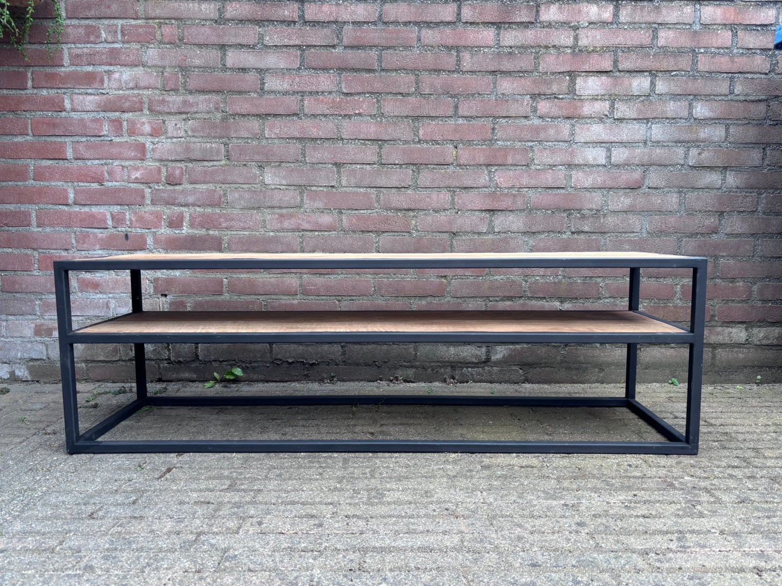 Side table salontafel gerecycled teak met zwart metaal, Ophalen, Zo goed als nieuw