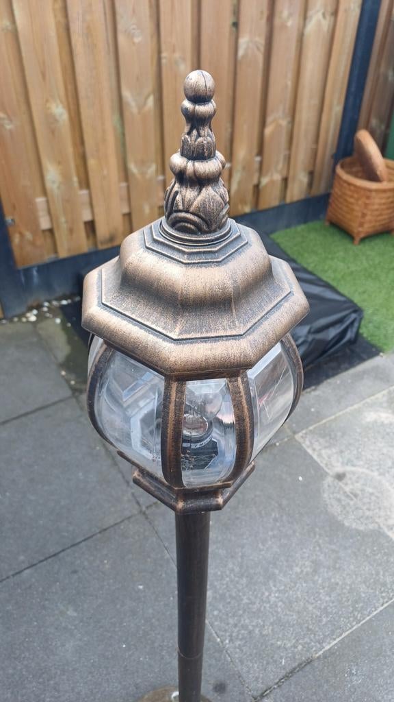 Vintage geborsteld gouden tuinlamp - lantaarnpaal, Ophalen, Overige materialen, Gebruikt, Minder dan 50 watt