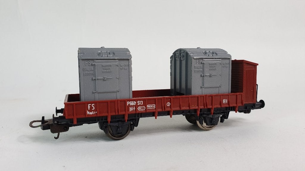 Lima 660513 H0 platte wagon met 2 containers. S29, Tweedehands verkoop, Tweedehands verkoop, Wisselstroom, Gebruikt