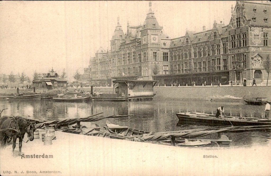 Amsterdam - Station - Station, Ophalen of Verzenden, Voor 1920, Gelopen, Noord-Holland