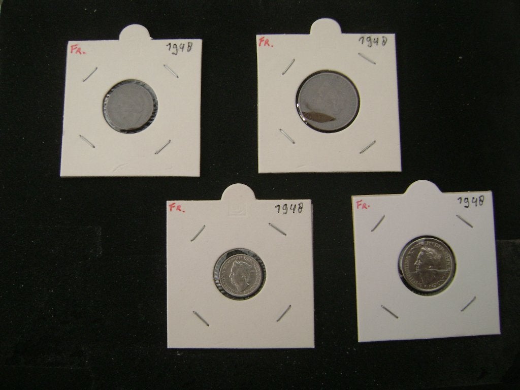Setje (4 stuks) Wilhelmina munten uit 1948 in Fr. kwaliteit, Ophalen of Verzenden, Koningin Wilhelmina, Overige waardes, Setje
