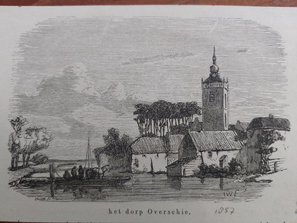 32 / Het dorp Overschie, Antiek en Kunst, Kunst | Etsen en Gravures, Ophalen of Verzenden