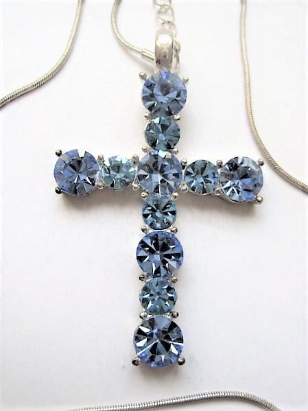 Prachtig groot kruis met helderblauwe stenen met ketting, Ophalen, Overige materialen, Overige kleuren, Zo goed als nieuw
