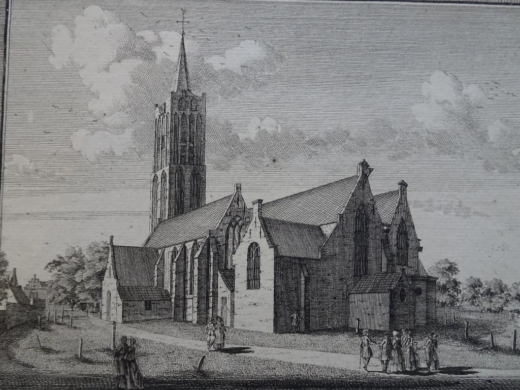 gravure NH kerk te Beverwijk Hendrik de Leth 1768, Antiek en Kunst, Verzenden, Stadsgezicht, Gravure, Origineel