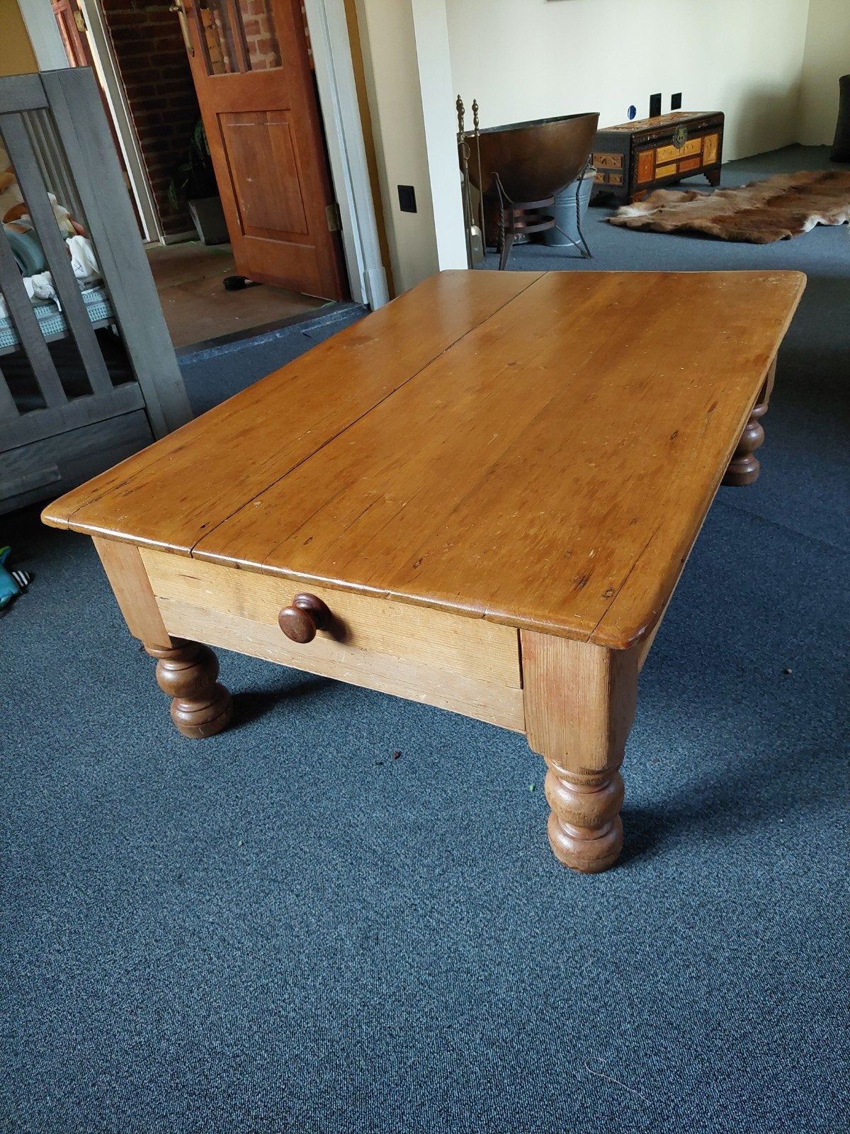 Geleefde grenen salontafel, Ophalen, Gebruikt, 100 tot 150 cm, 50 tot 100 cm
