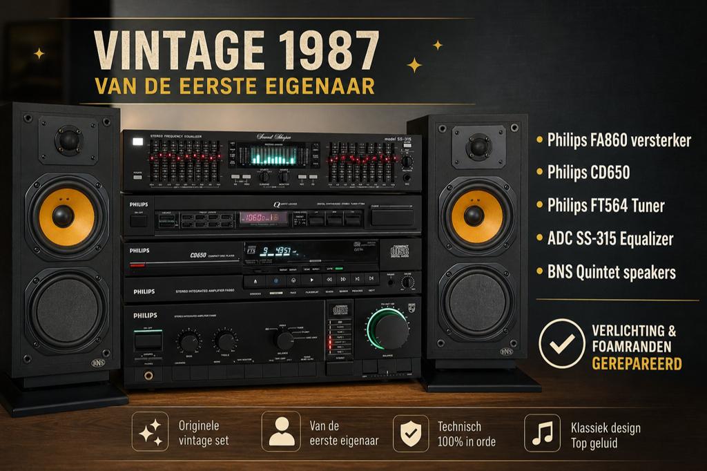 Philips Vintage HiFi Topset 1987 met equalizer en speakers, Ophalen, Zo goed als nieuw, Cd-speler, Philips