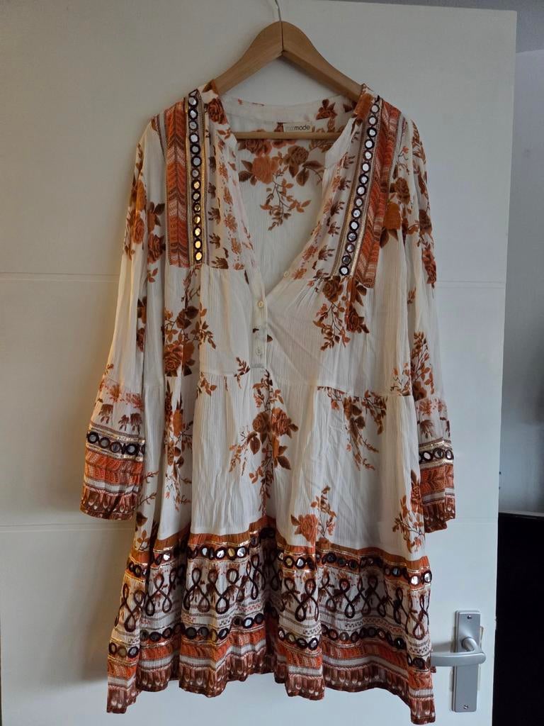 Ibiza tuniek/jurk met spiegeltjes - Nieuw, maat XL, Ibiza, Ophalen of Verzenden, Nieuw, Maat 46/48 (XL) of groter