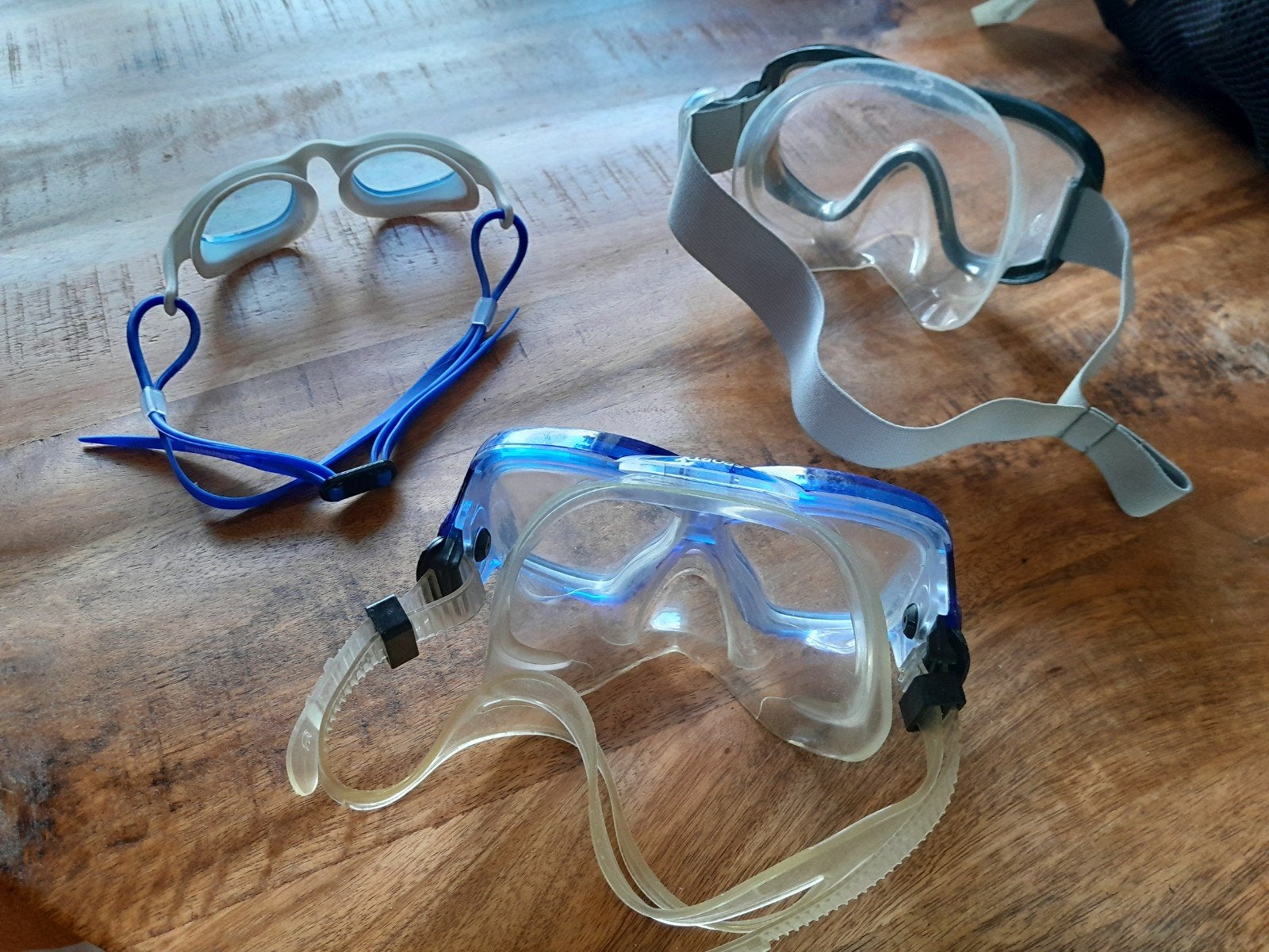 3x duikbril: blauwe rand, zwarte rand en zwembrilletje, Ophalen of Verzenden, Snorkelmasker