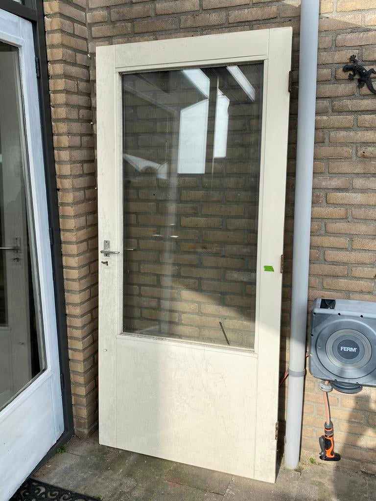 Gebruikte buitendeur met glas (93 x 201,5), Doe-het-zelf en Verbouw, Ophalen, Gebruikt, 80 tot 100 cm, Buitendeur