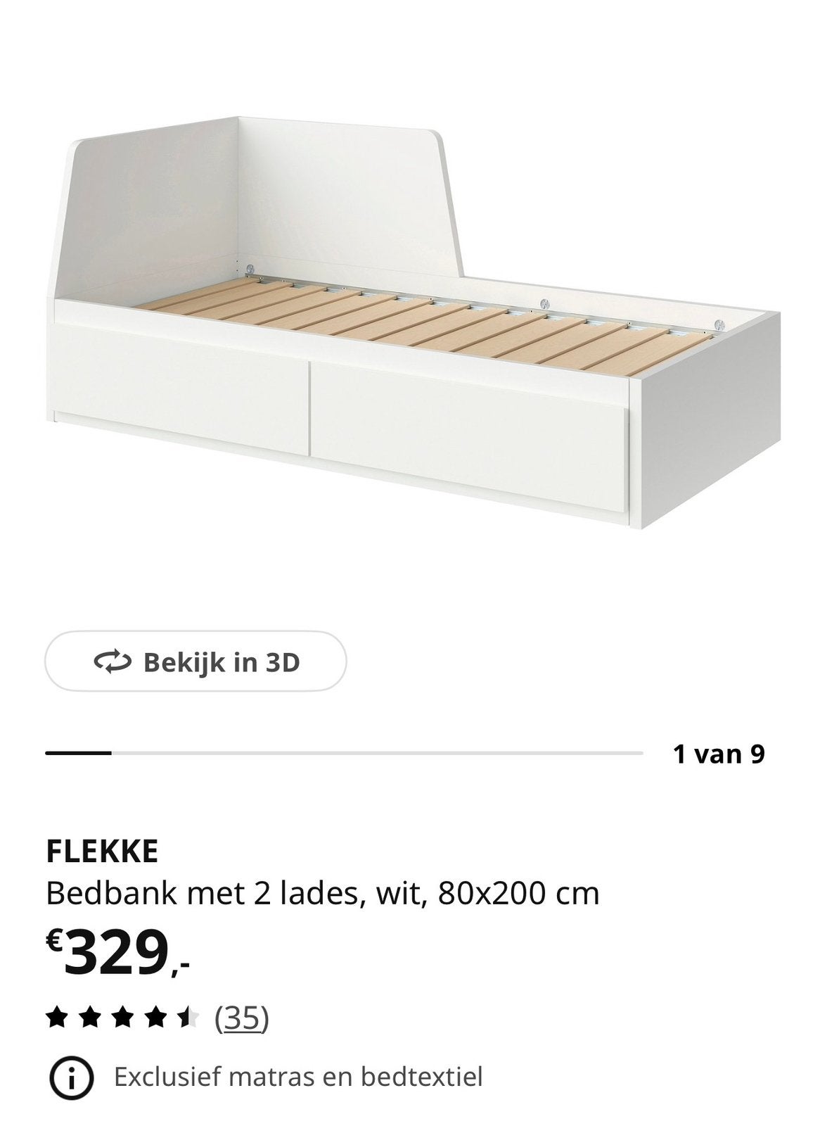 Flekke bedbank (80-160) 200, als nieuw, Huis en Inrichting, Ophalen, Verstelbaar, Wit, Tweepersoons