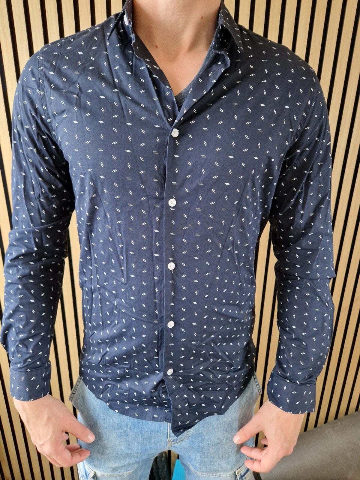 THE STING Stijlvol heren overhemd met print - Maat M, Kleding | Heren, Onbekend, Blauw, Zo goed als nieuw, Halswijdte 39/40 (M)