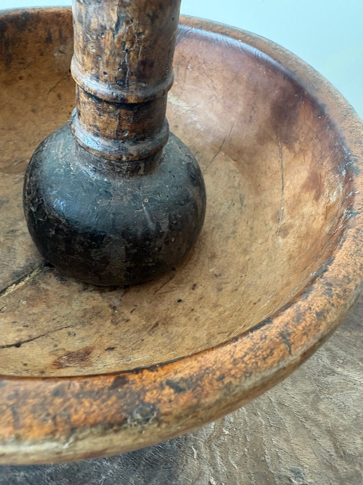 Antieke houten vijzel met stamper, Ophalen of Verzenden