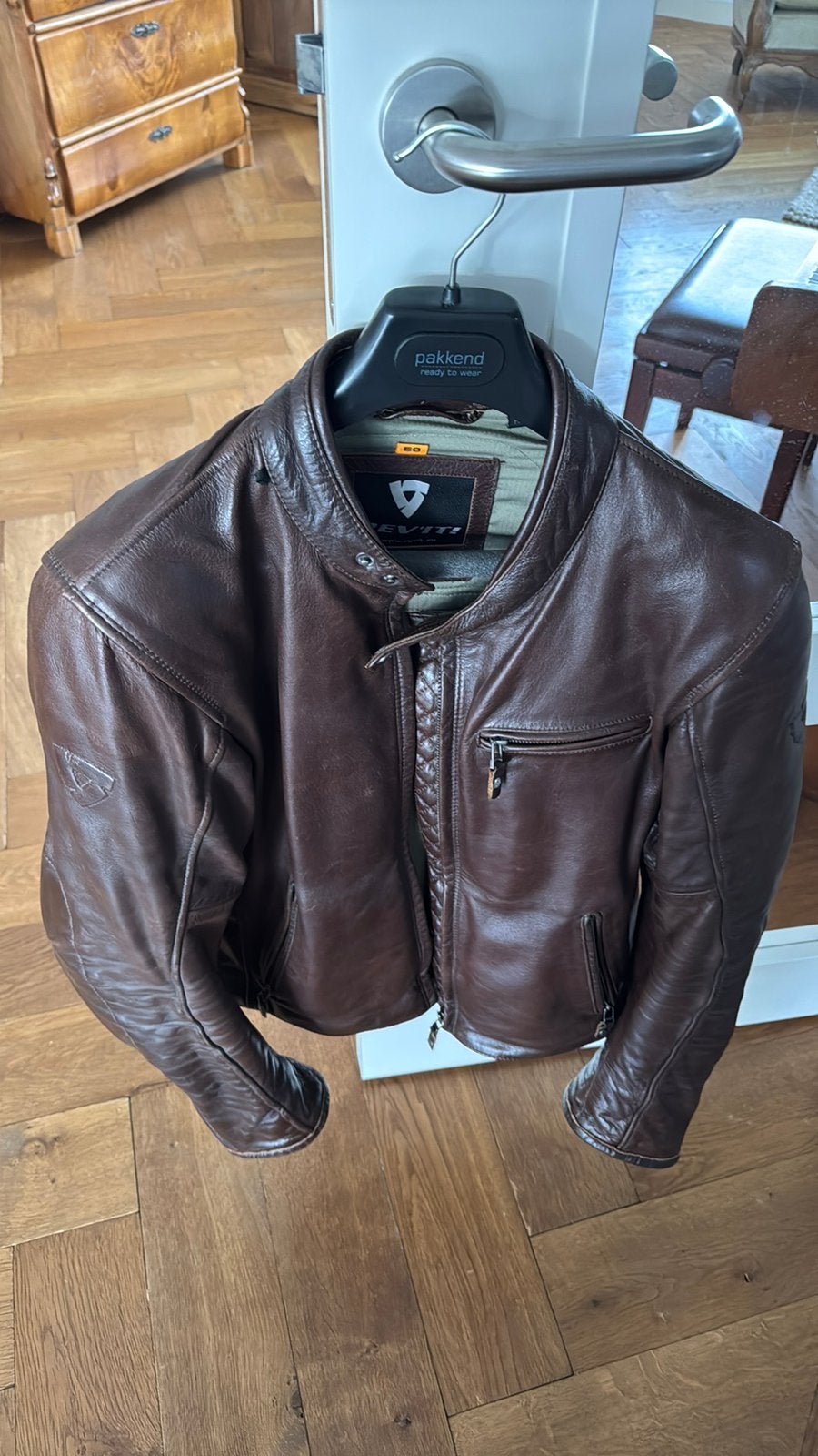 Rev’it motorjas - leer - retro - sportief - maat 50, Motoren, Ophalen, Tweedehands, Jas | leer