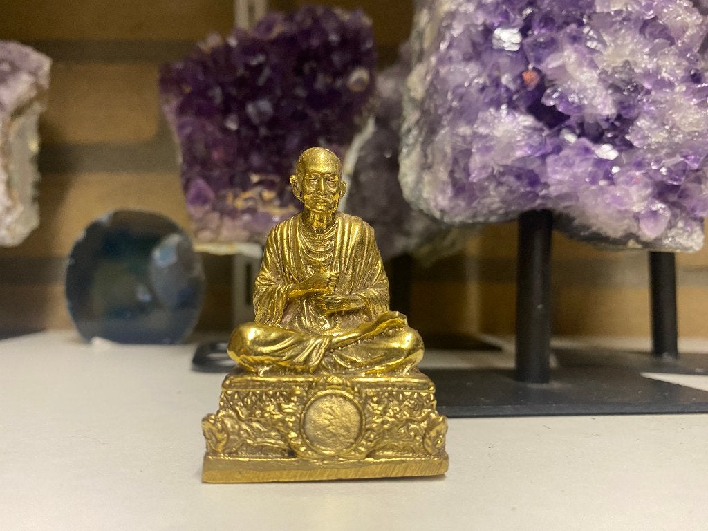 Verguld bronzen monnik beeldje – 6 cm, Ophalen of Verzenden, Zo goed als nieuw, Beeld(je), Boeddhisme