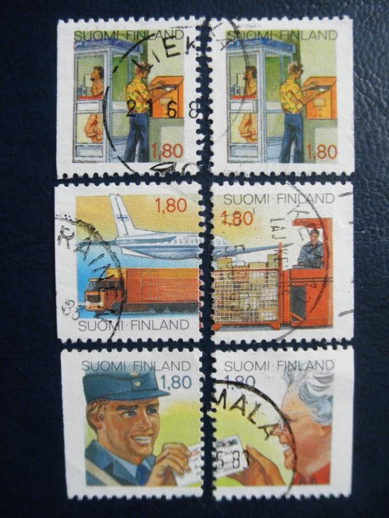 Postzegels Finland 1988 postdienst vliegtuig auto telefoon., Ophalen of Verzenden, Finland, Gestempeld