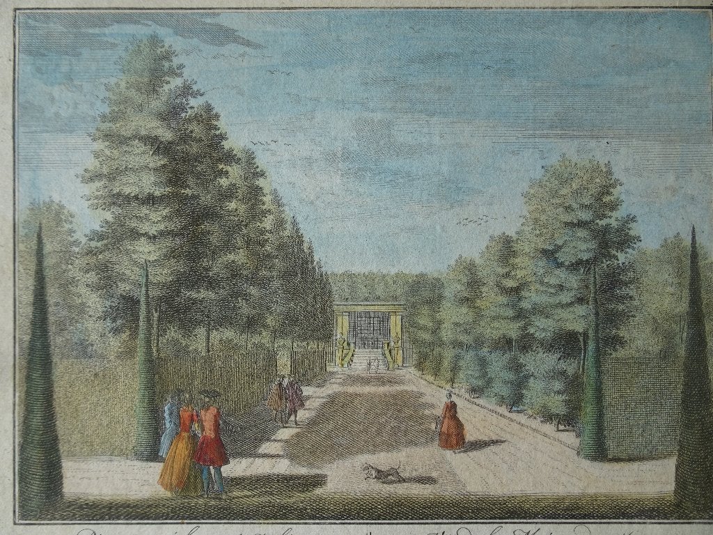 gravure kleur Hofstede Amsterdam Gillot D. Stoopendaal 1711, Antiek en Kunst, Verzenden, Gravure, Origineel, Landschap