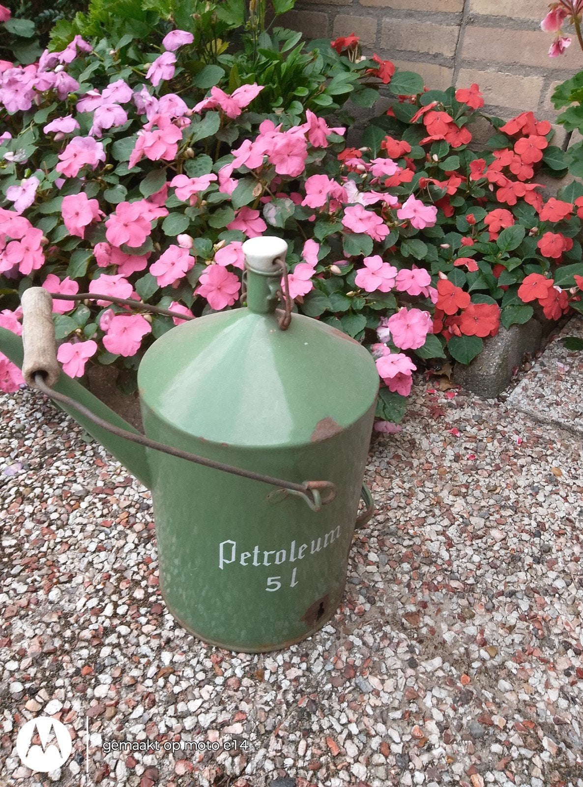 Vintage emaille petroleumkan 5 liter - Groen, Ophalen of Verzenden