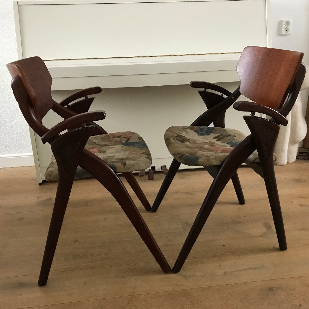 2 Arne Hovmand Olsen Mogens Kold stoel vintage teak stof, Ophalen, Gebruikt, Bruin, Nvt