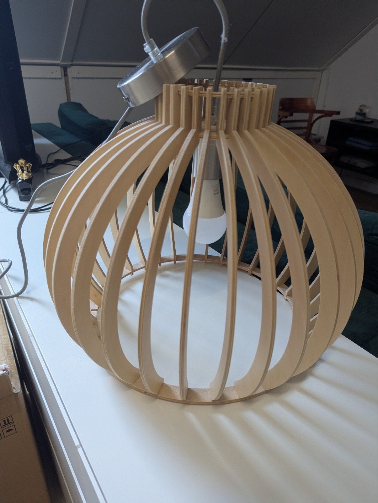 Houten hanglamp diameter 36 cm, Huis en Inrichting, Lampen | Hanglampen, Ophalen