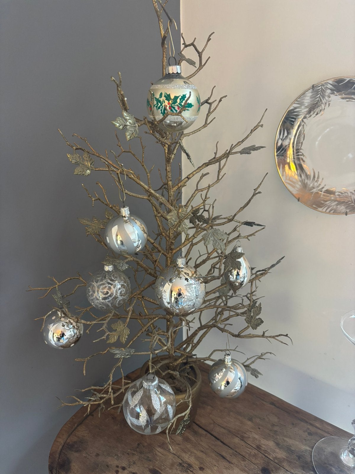 Zilveren kerstballen glas mix,vintage, Diversen, Kerst, Ophalen of Verzenden, Gebruikt
