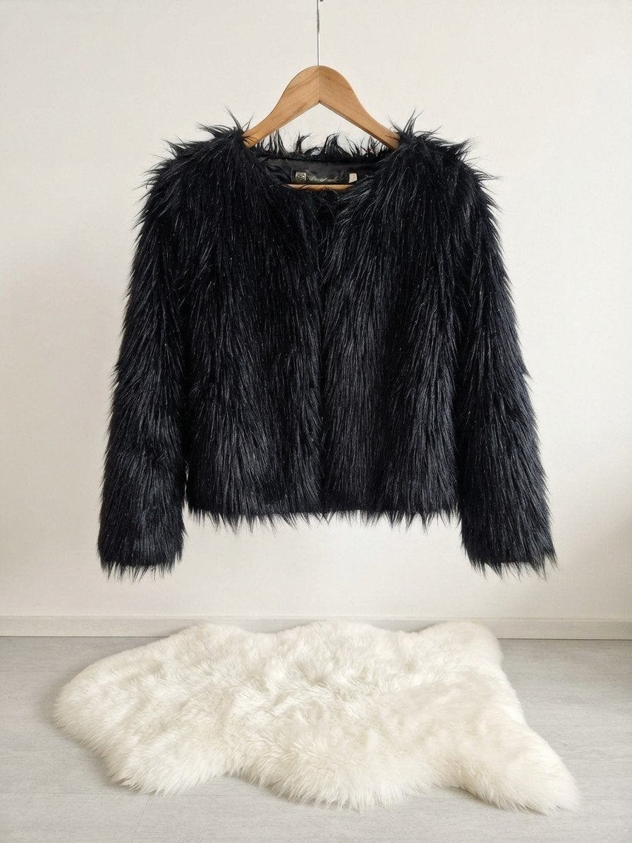 Zwart Faux Fur Jasje - Banglianfushi Shaggy Jacket, Maat 38/40 (M), Zwart, Ophalen of Verzenden, Zo goed als nieuw