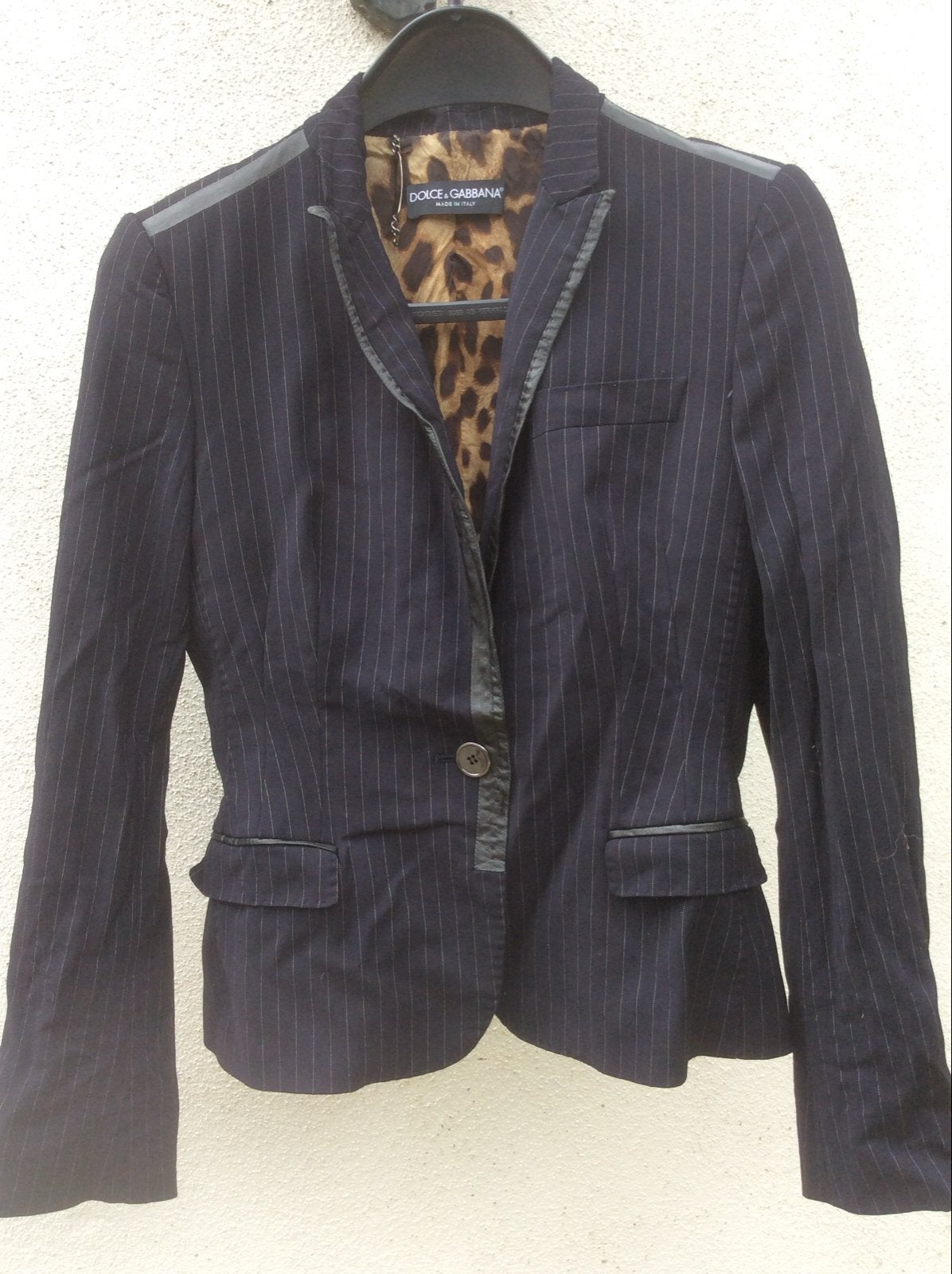Dolce & Gabbana gestreept jasje met luipaardprint voering, Maat 38/40 (M), Blauw, Ophalen of Verzenden, Zo goed als nieuw