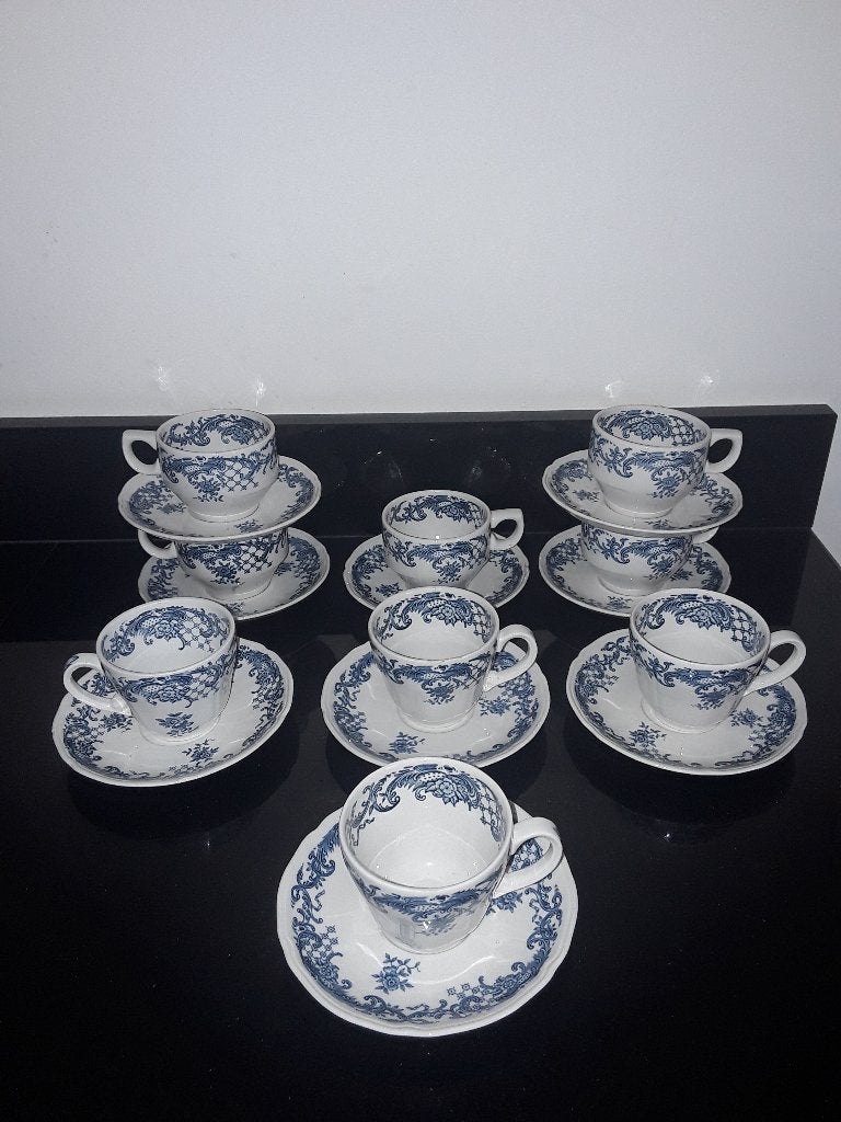 9 Villeroy en boch kop en schotels Valeria blauw, Antiek en Kunst, Antiek | Servies los, Verzenden