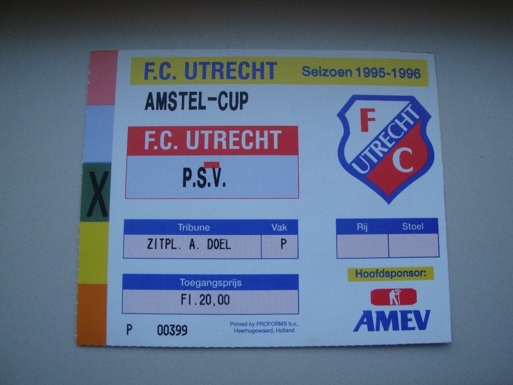 Voetbalkaartje F.C. Utrecht - PSV Amstelcup 1995 / 1996 62., Verzenden, Gebruikt, PSV, Overige typen