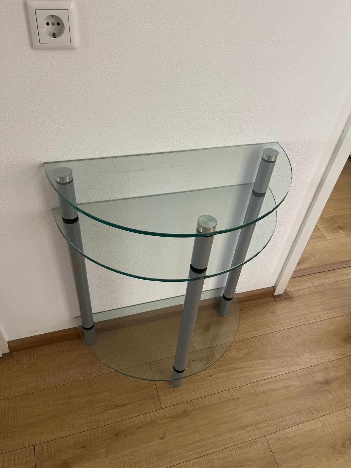 Glazen wandtafel met 3 planken, Ophalen, Gebruikt, 55 tot 75 cm, Glas