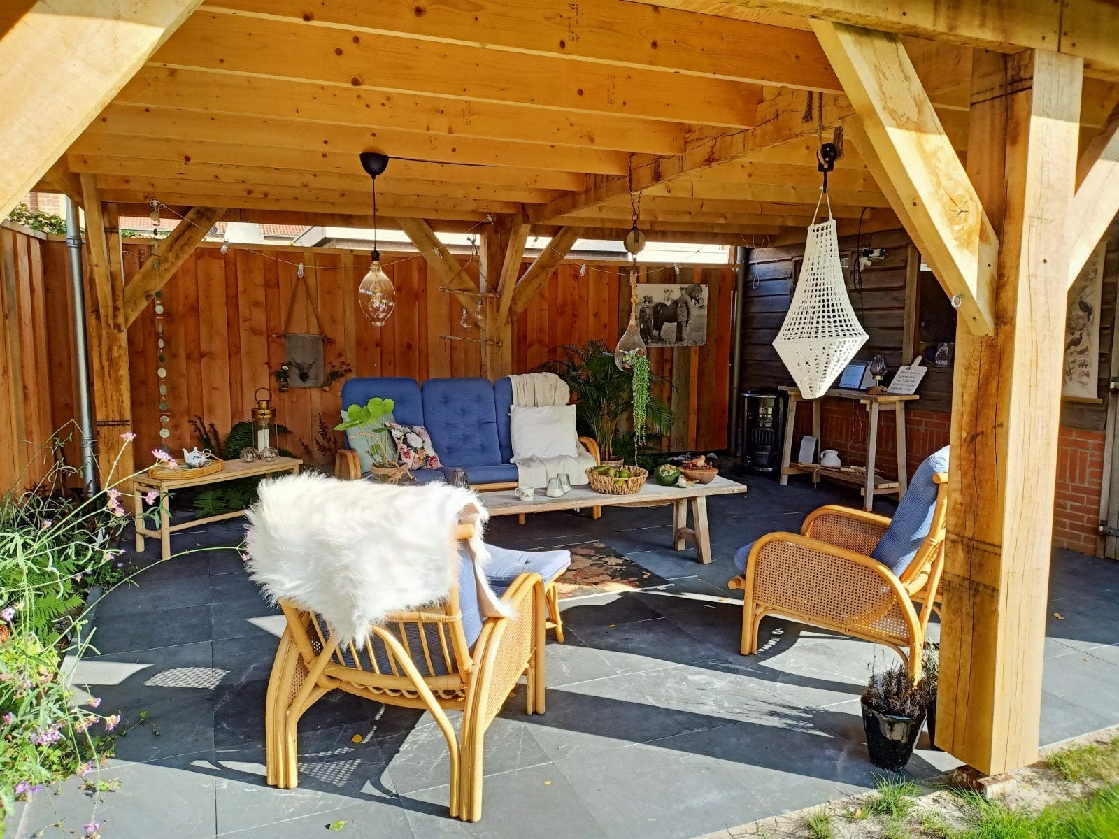 Rotan tuinset met bank en 2 stoelen, inclusief kussens, Gebruikt, Rotan, 3 zitplaatsen, Ophalen of Verzenden