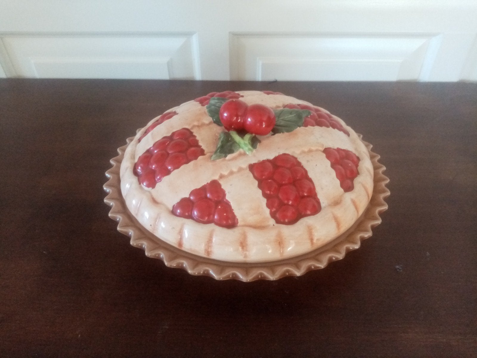 Vintage Keramische Kersentaart Schaal met Deksel, Ophalen of Verzenden